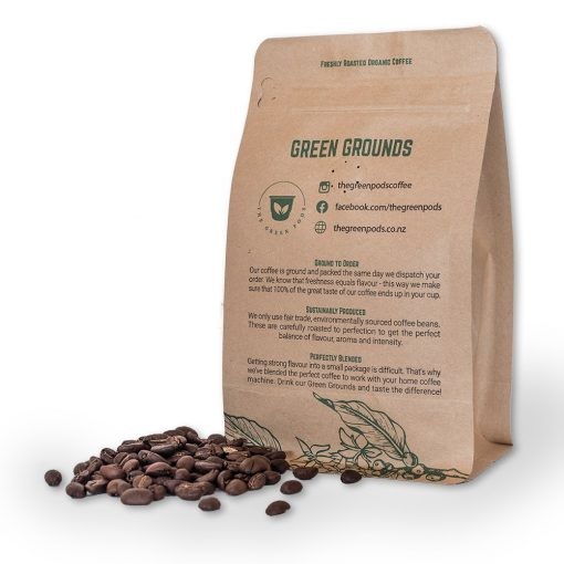 Green Grounds Coffee Bag Ground Beans Back